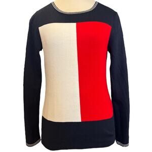 Tommy Hilfiger Color Blocked Logo Sweater Size L Red White Blue Preppy Classic